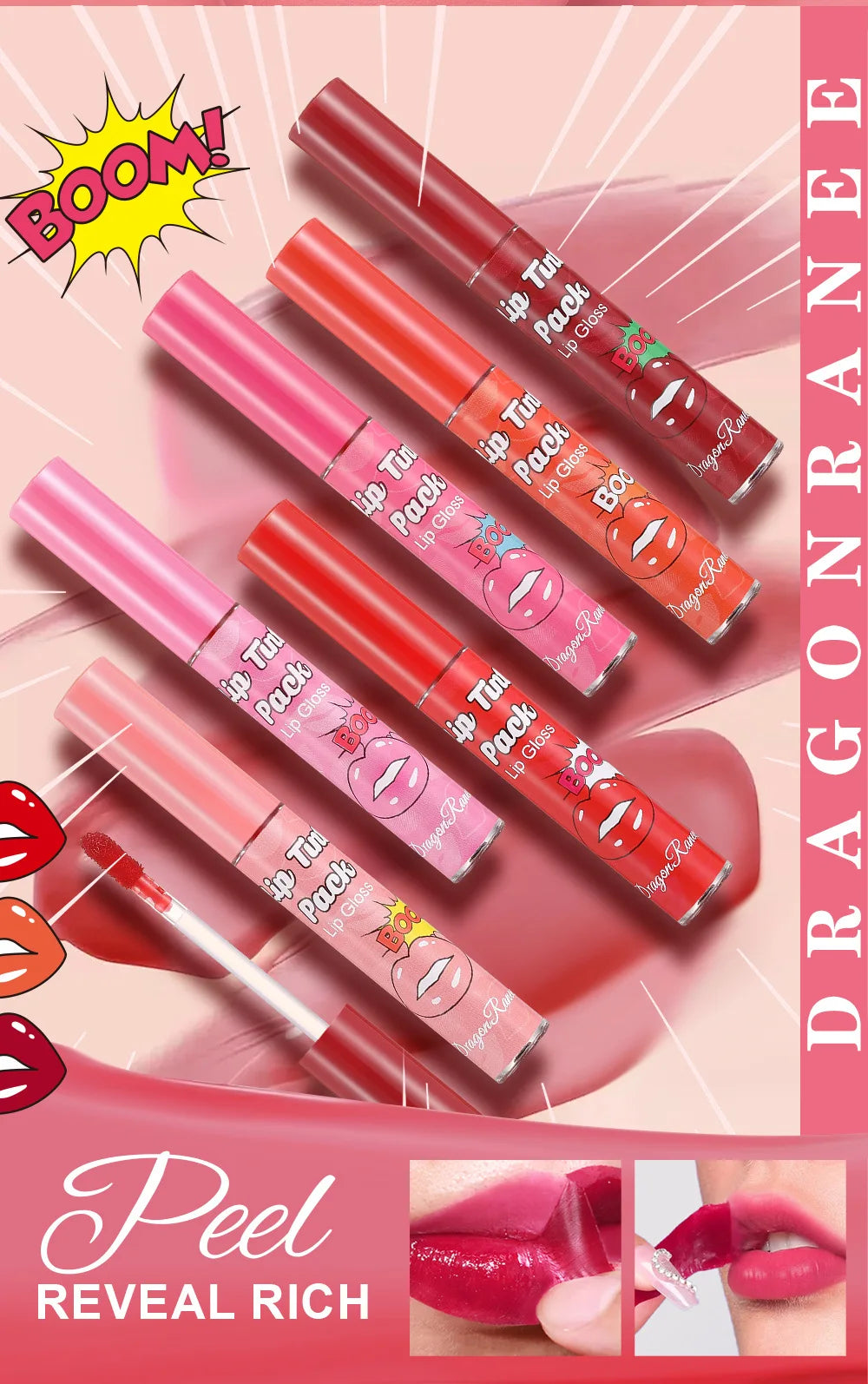 Peel Off Rose Red Lip gloss Lip Outline Contour Tattoo Lip Stain Waterproof Transfer Resistant Tear Off Peel Off Lipstick Makeup