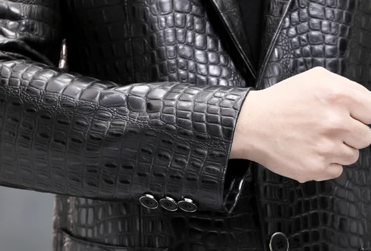 Luxury Business Men Alligator Pattern Genuine Leather Jacket Spring New Single Breasted Slim Fit Real Sheepskin Blazer Suit Coat