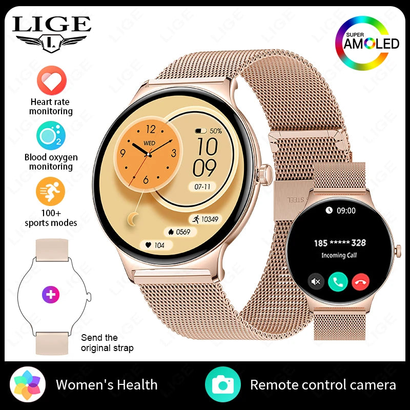 LIGE New 1.43" Bluetooth Call Smartwatch Women Men 466*466 AMOLED Full touch Screen Women Smartwatches Ladies For Android ios