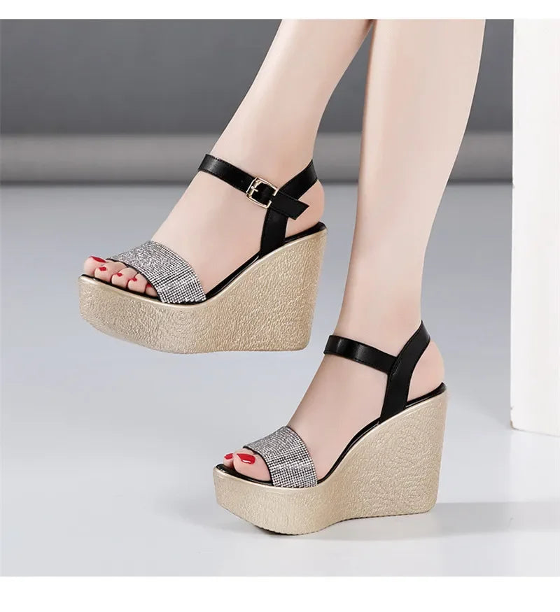 Women’s Luxury Rhinestone Super High Heel Sandals – Peep Toe, 11 cm Heel
