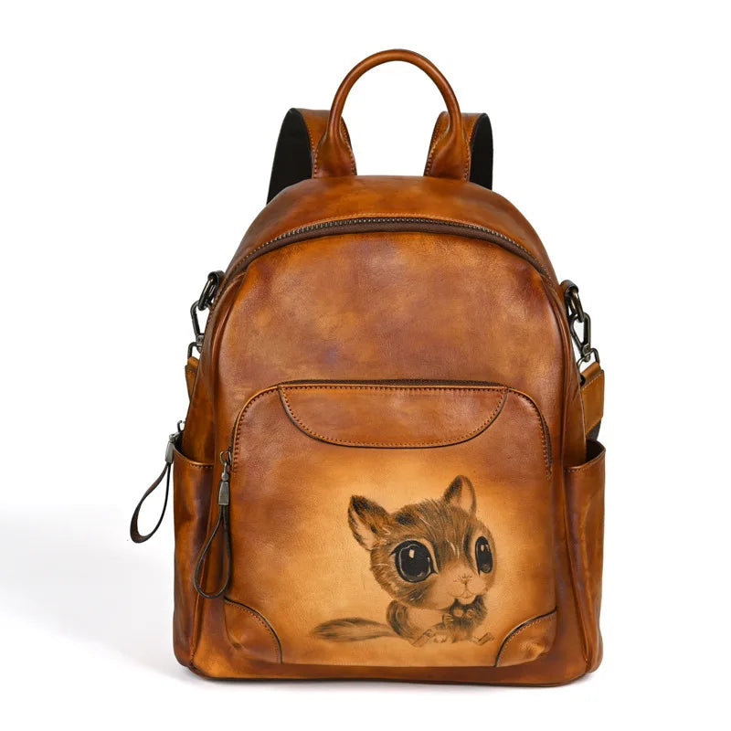 MOTAORA New Cowhide Large Capacity Backpack For Women's Retro Genuine Leather Handbag Animal Print Travel Schoolbag Shoulder Bag