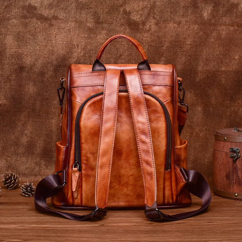 MOTAORA Vintage Women Backpacks 2025 New Genuine Leather Anti Theft Backpack Cowhide Large Capacity Ladies Travel Luxury Bags