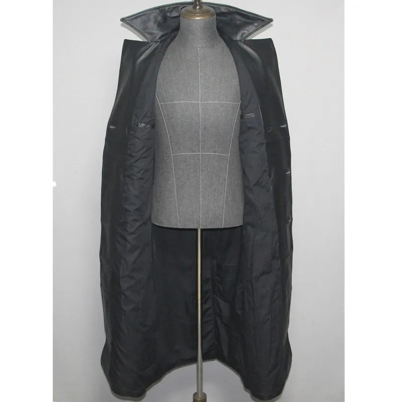 Men's Leather Trench Coat, Genuine Cowhide, Double Breasted, Extended Length Trench Long Coat Windproof Belt, Autumn Winter,6XL