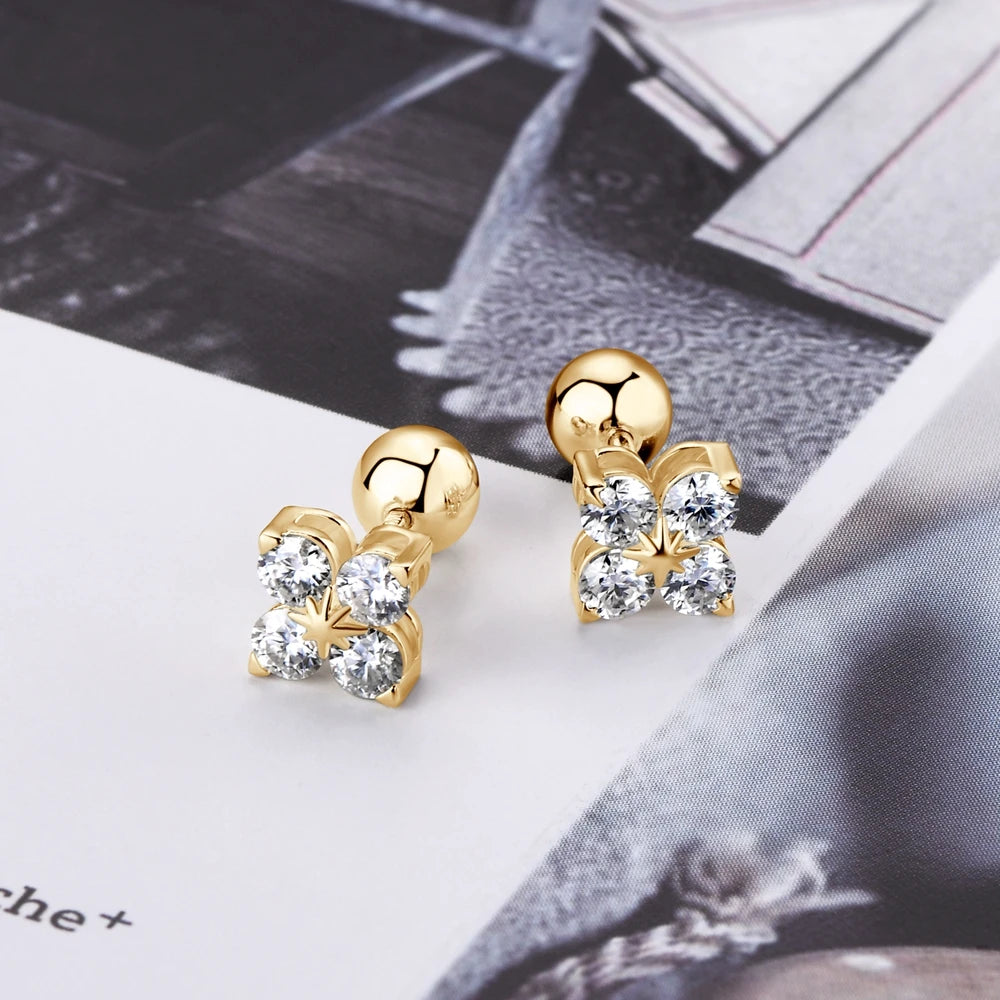 Lnngy Certified Four Leaf Clover 3mm Moissanite Earrings For Women 925 Sterling Silver Stud Earrings Moissanites Jewelry Gift