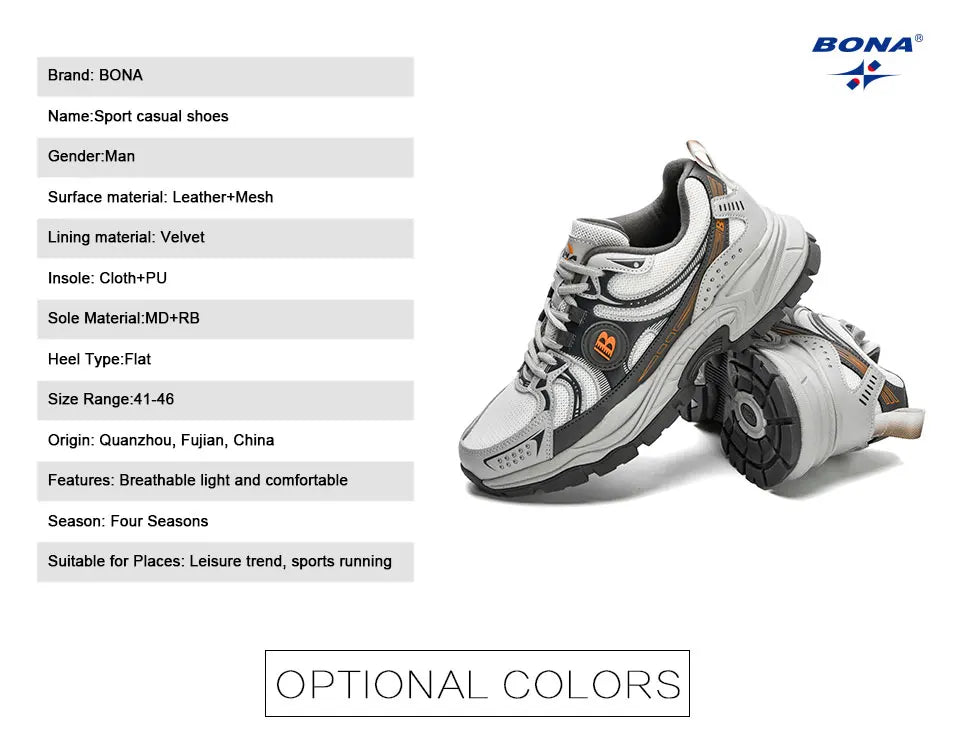 BONA New Designers Action Leather Mesh Jogging Shoes Men Breathable Running Shoes Walking Sports Sneakers Athletic Trainers