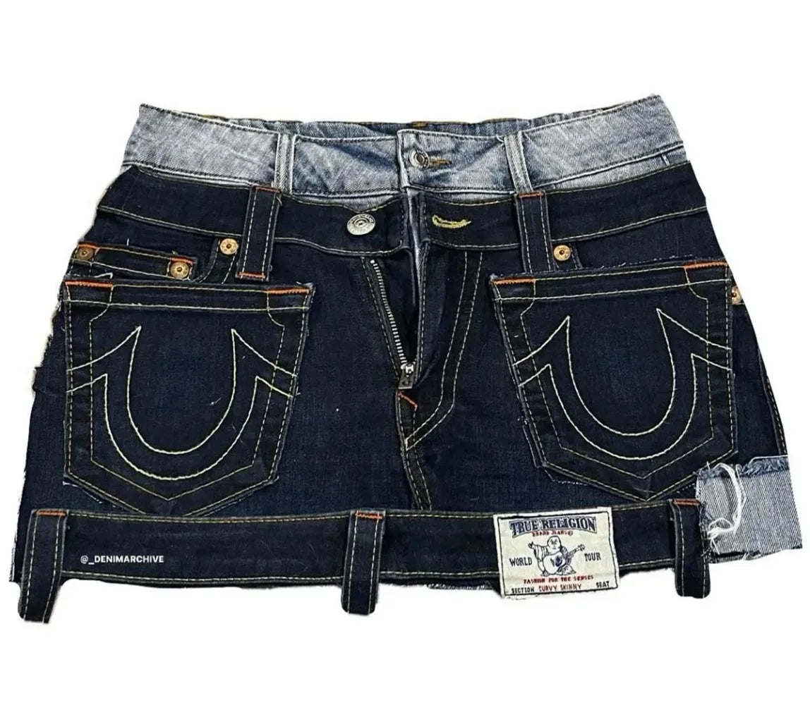 Gothic High Waisted Retro Y2k Skirt Letter Embroidery Patchwork Zipper Denim Pleated Mini Skirt Harajuku Womens Short Skirts