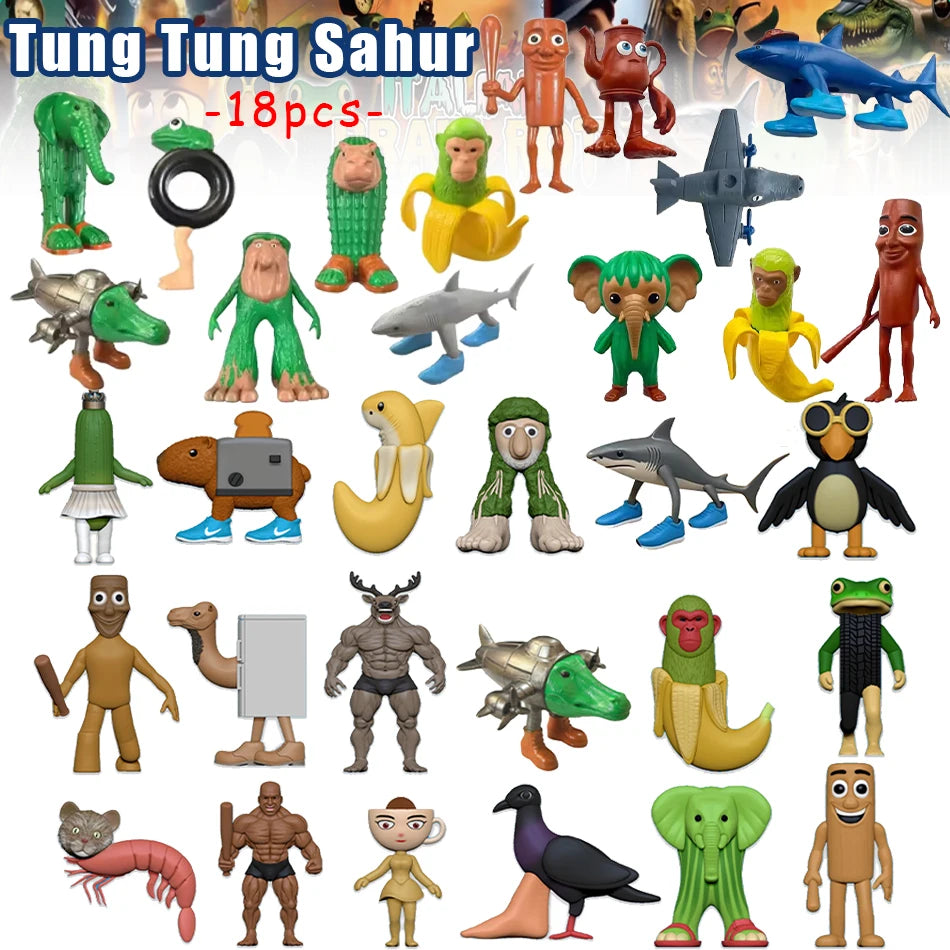 Italian Brainrot Tung Sahur Figure Toy Tralalero Tralala Figures Bombardino Crocodilo Shimpanzini Bananini Model Decor Doll Gift