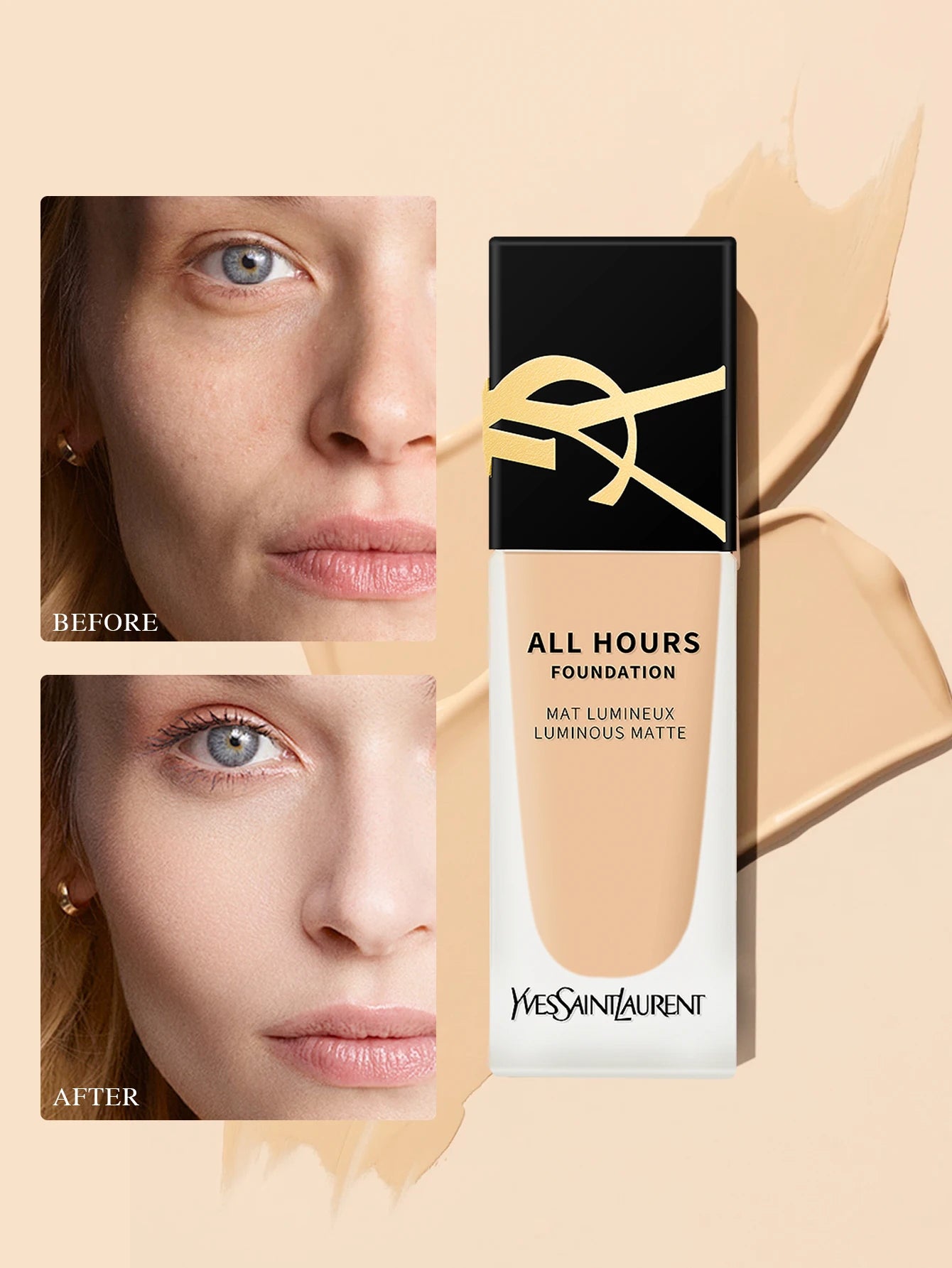 Yves Saint Laurent All Hours Foundation Full Cover Luminous Matte-All Day Long Wear SPF 20 #LC1 #LC2 #LN1 #LN4 - 0.84 fl.oz./25m