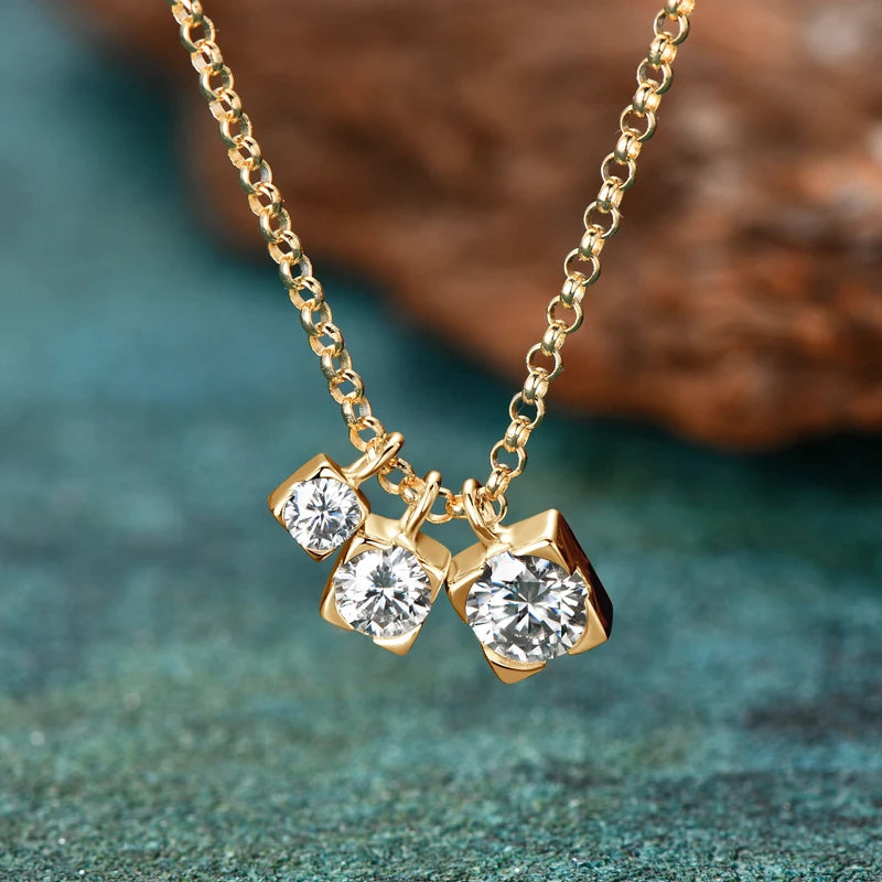 Lnngy Three Stone Moissanite Pendant Necklace Niche 925 Sterling Silver Chain Necklaces for Women collar plata 925 Jewelry Gift