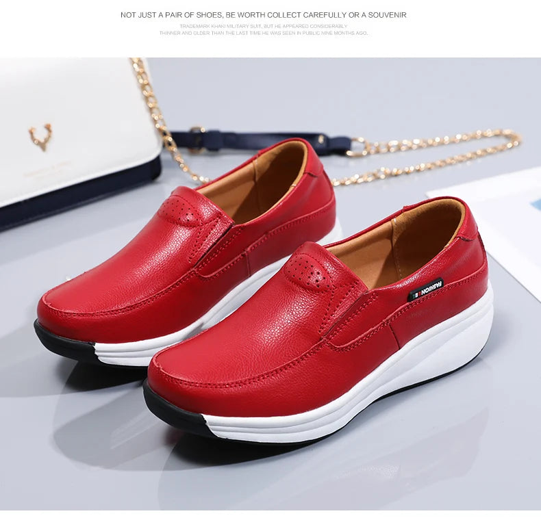 Women’s Genuine Leather Platform Loafers – Orthopedic Slip-On Casual Flats