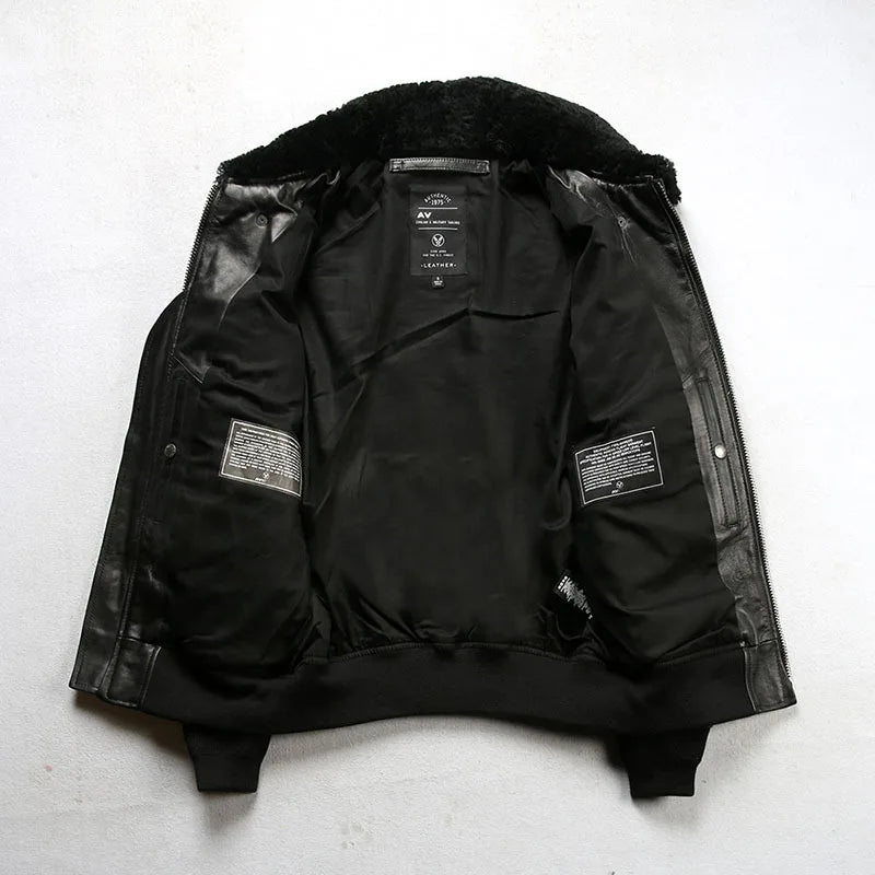 G1 flight suit jacket men Europe and the United States size embroidery French sheepskin leather coat sheep shearling collar top