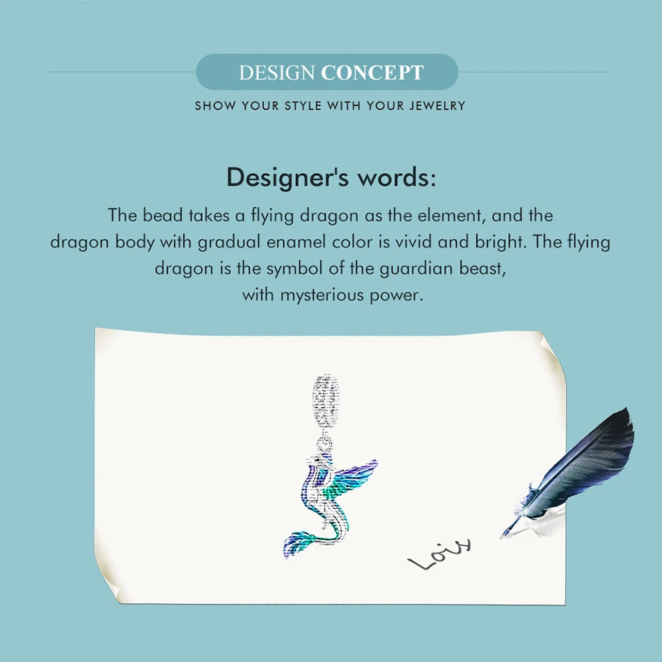 Bamoer 925 Sterling Silver Phoenix Pendant Dragon Charms Enamel Process Plated Platinuma Fit Women DIY Bracelet Fine Jewelry
