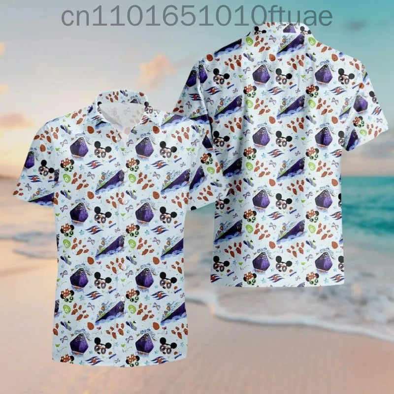 Disney New Hawaiian Mickey Minnie Tropical Shirts for Men and Women Summer Beach Shirts Children's Casual Fashion Seaside Shirts