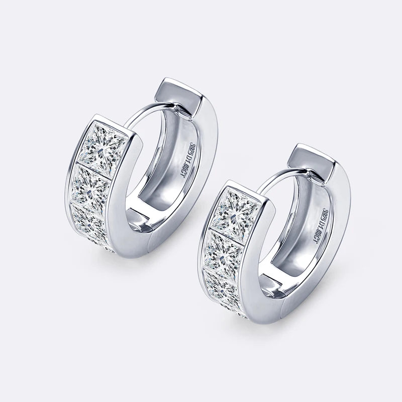 Lnngy 3.2CTTW Princess Cut Moissanite Earring for Women Certified 925 Sterling Silver Hoop Earrings Fashion Versatile Jewelry