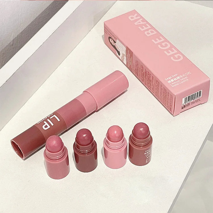 Gege Bear 4 in 1 Velvet Matte Crayon Lipstick Super Stay Makeup Pink Red Long Wear Waterpoof Non-Stick Cup Tiny Lip Stick