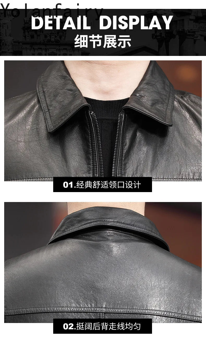 Men's Distressed Genuine Cowhide Leather Jacket – Spring Autumn Casual Slim Fit