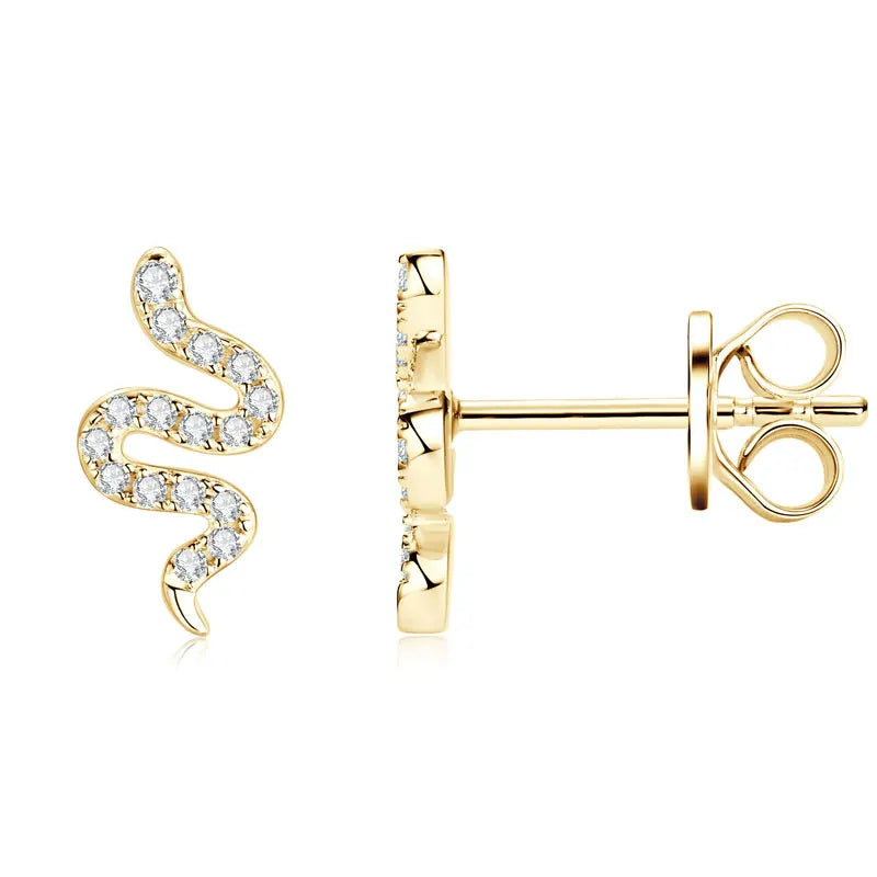 Lnngy Certified 925 Sterling Silver Snake Shape Stud Earrings 1.1MM*1.0MM*0.9MM Moissanite Earring for Women Daily Jewelry Gift