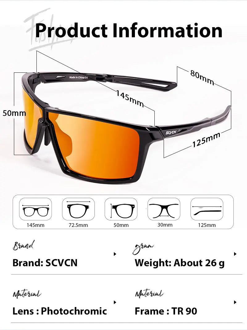 SCVCN Outdoor Photochromic Anti-fog Sunglasses Foldable Cycling Glasses UV400 Light Weight Bicycle Hiking Glasses Men Women New