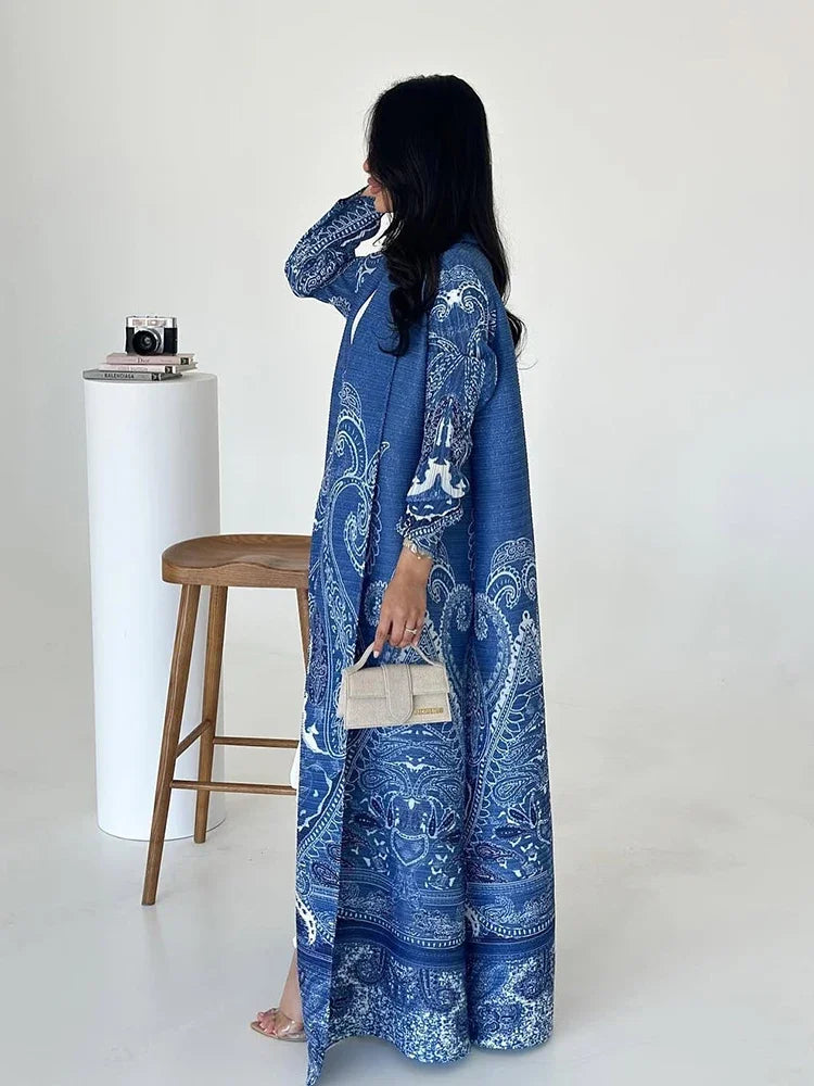 KAF Dubai Abaya Luxury Evening Coat Women Formal Robe Eid Abaya Ramadan 2025 Female Pleated Cardigan Long Sleeve Trench Coats