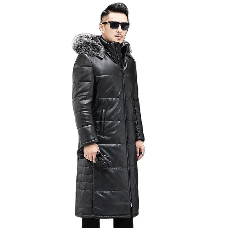 2025 new arrival winter 90% white duck down leather jackets men,sheepskin leather coat,plus-size 18170-1