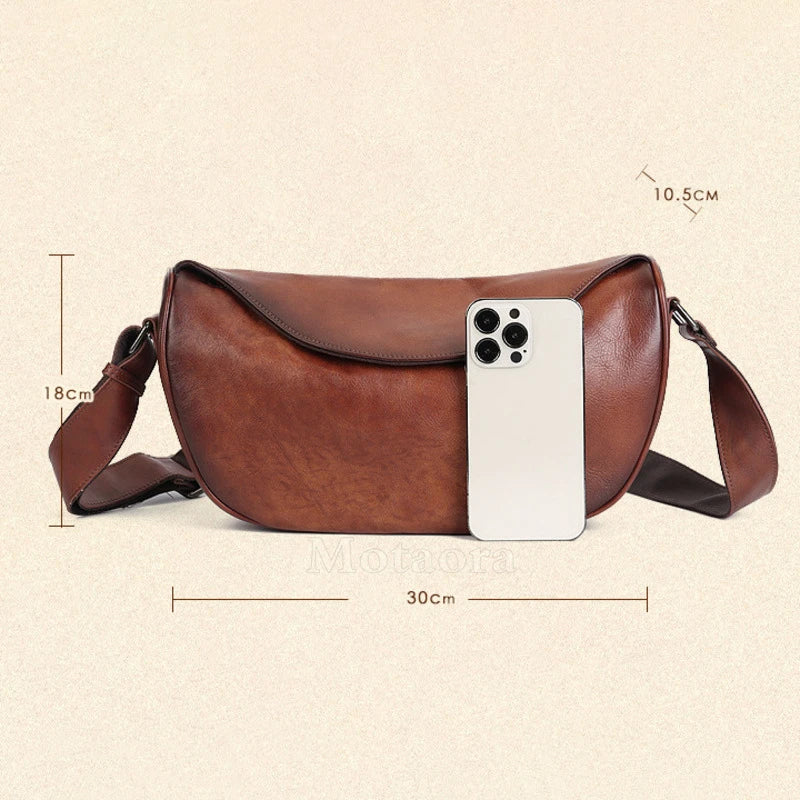 MOTAORA 2025 New Cowhide Handmade Shoulder Bag For Women Vintage Large Capacity Messenger Bags Genuine Leather Handbag Purse