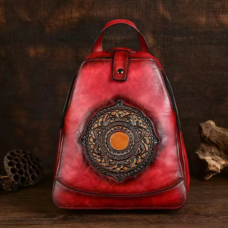 MOTAORA Vintage Large Capacity Backpack For School Teenagers Girls Women Leather Bag 2025 New Totem Embossed Travel Backpacks