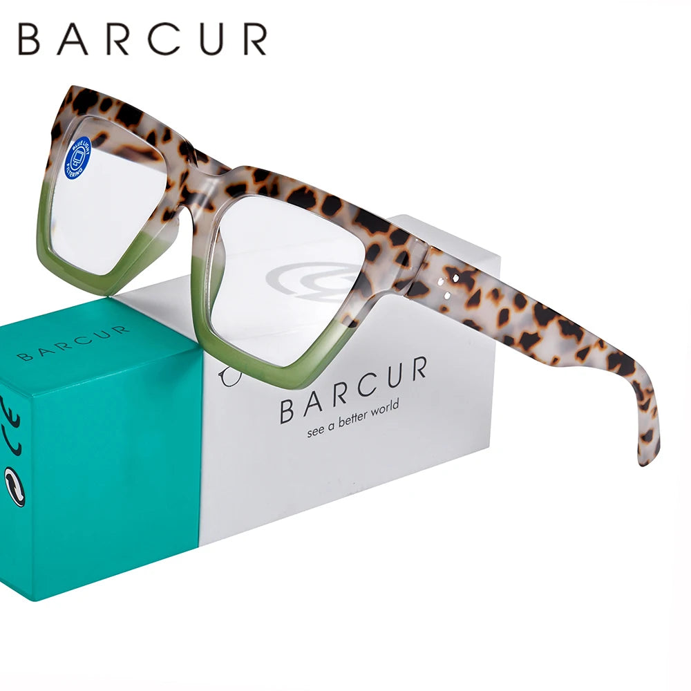 BARCUR Personalized Box Women Reading Glasses Fashion Colors Retro Leopard Pattern Clear Prescription Men Presbyopia Glasses
