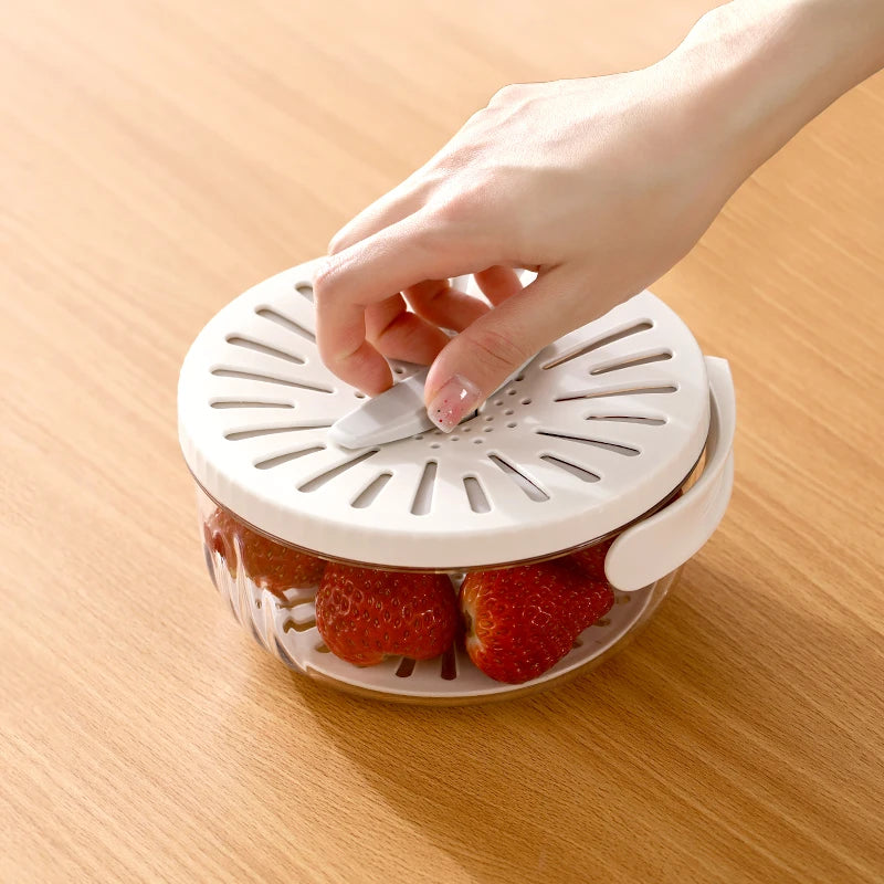 Folding Handle Drain Basket with Lid Fruit Vegetable Washing Bowl Kitchen Washing Basket Plastic Colander Water-Filtering Basin