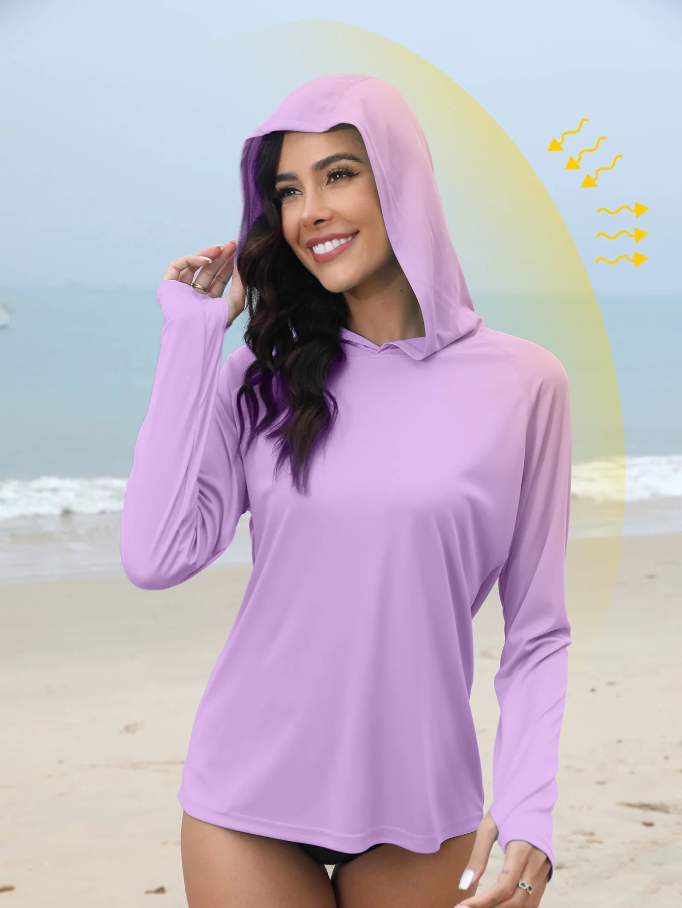 Women's Sunscreen Hoodie with Thumb Buckle and Hidden Ponytail Hole, Outdoor Running Fitness Sports, Leisure Sunscreen T-shirt