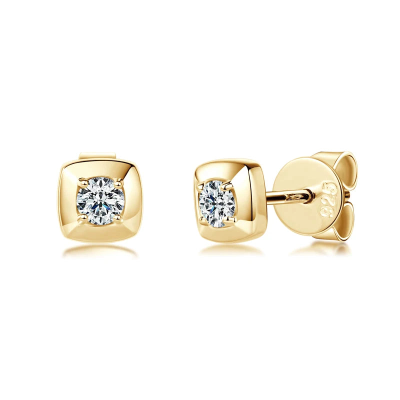 Lnngy 925 Sterling Silver Square Shape Stud Earrings Certified GRA 3mm Moissanite Earring for Women Korean INS Mini Jewelry Gift