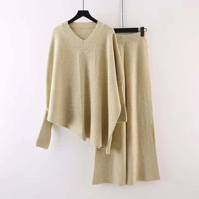 Loose Knit Set Women's Autumn/Winter Thick Temperament Sweater Wide Leg Pants Two-Piece Spring And Autumn Tide Set