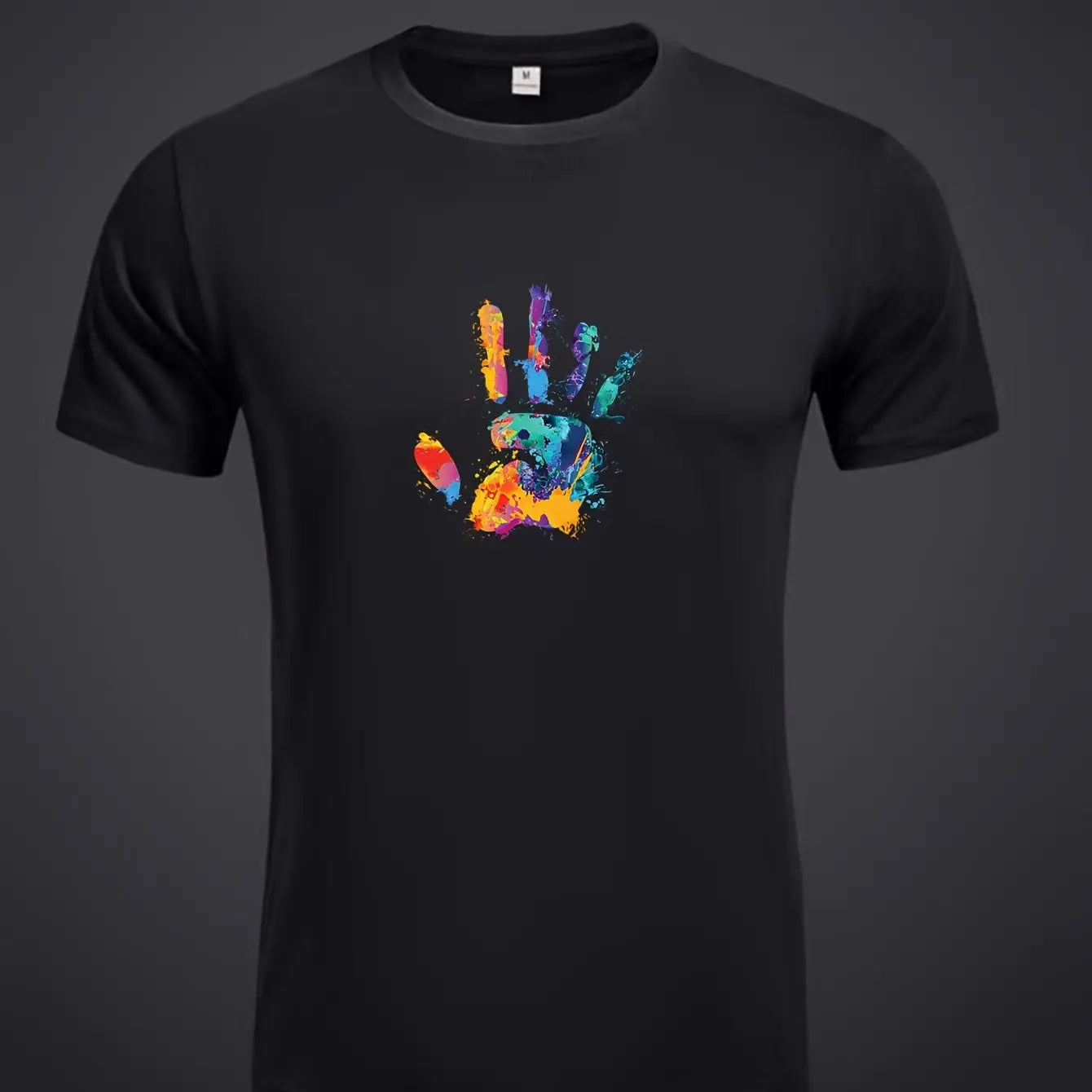 🖐️ Men’s Summer 100% Cotton Casual T-Shirt,Colorful Handprint Pattern | Loose Fit | Round Neck | Breathable Comfort