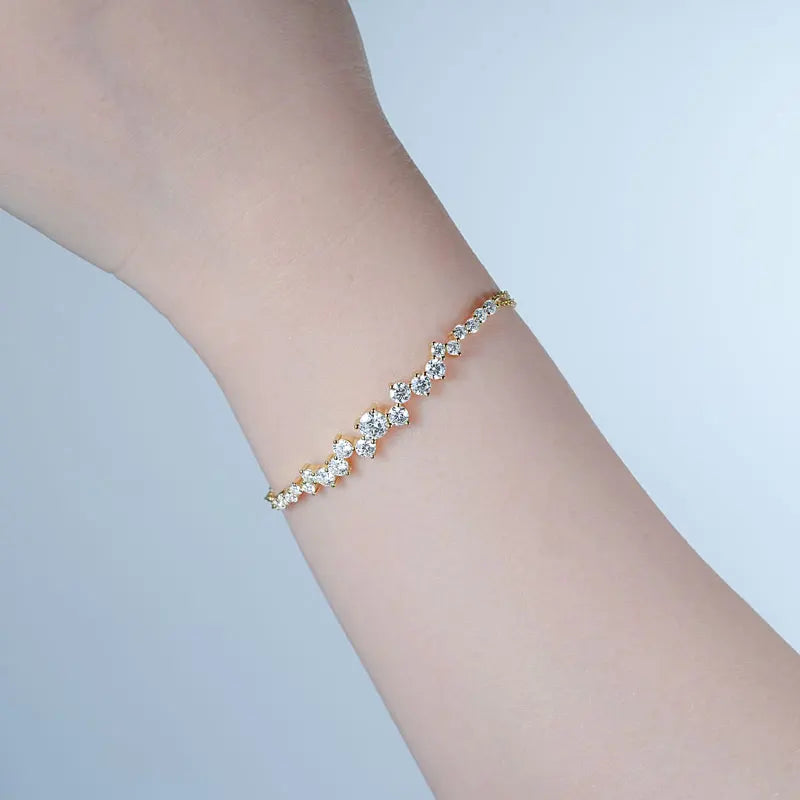 Lnngy Moissanite Bracelet With Certificate 925 Sterling Silver Adjustable Double Chain Bracelets for Women Wedding Jewelry Gift