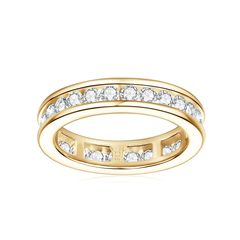 Lnngy 2.5mm Moissanite Diamond Rings Certified 925 Sterling Silver Eternity Band For Women Couples Wedding Ring Jewelry Gift