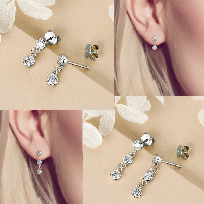 Anziw Long Chain Link Hanging Earrings Silver 925 2-3mm Moissanite Drop Earring Piercing Ear for Women Gold Paletd Jewelry Gift