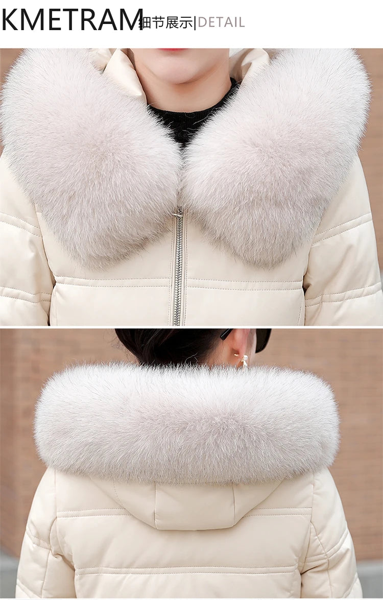 KMETRAM Winter Long Length Coats for Women Clothing Sheepskin Down Jackets White Duck Down Fox Fur Collar Casaco Feminino