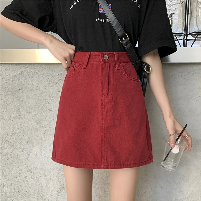 Spring New Women's Denim Skirt A-Line Flared Skirts Butt Covering Body Slimming f-length for plus Size MM