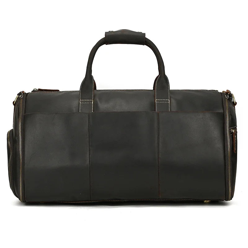 Crazy Horse Leather Folding Suit Bag Man Business Travel Bag With Shoe Pocket Clothes Cover Luggage Duffel Bag Man Bag For Suits