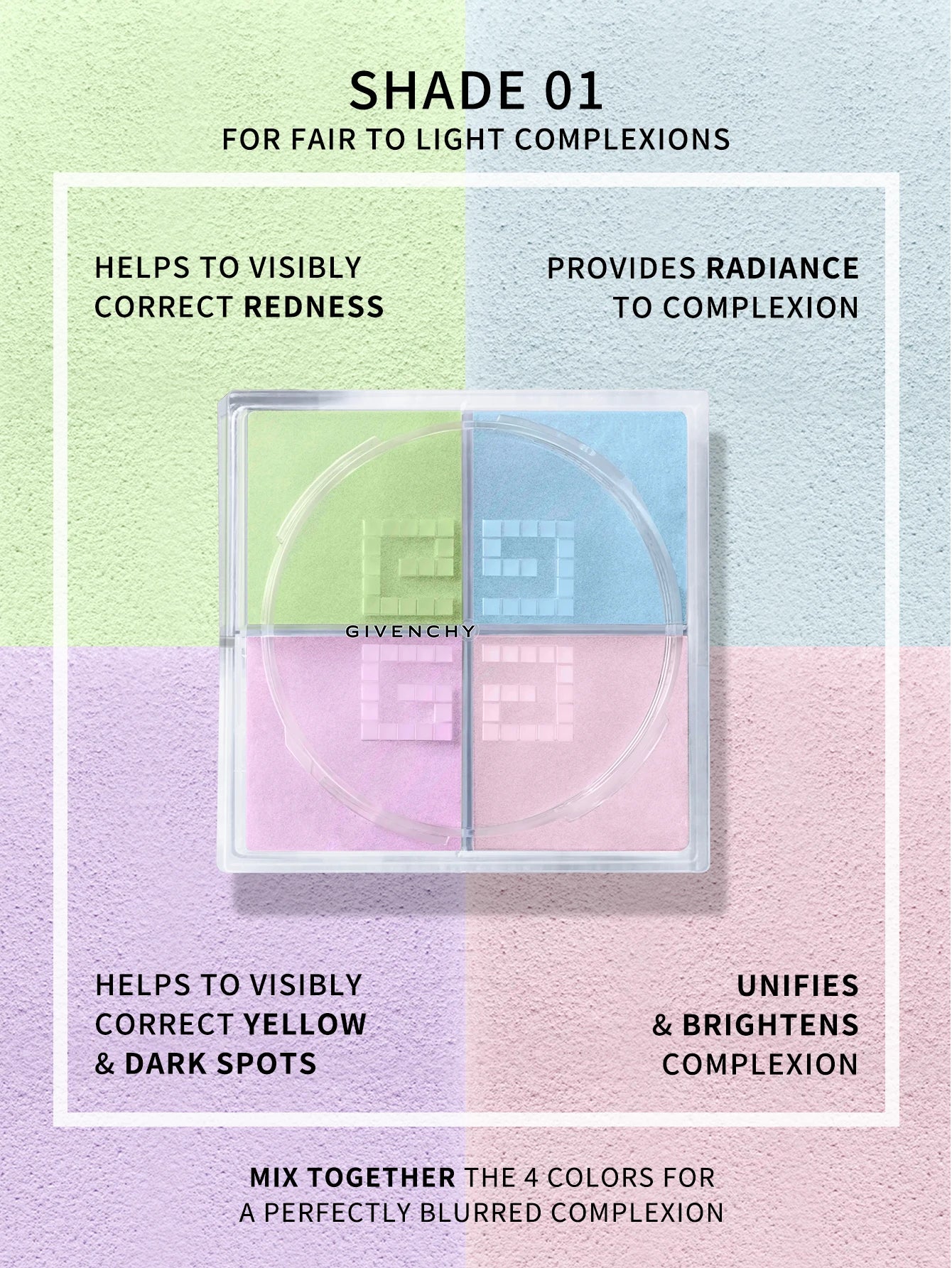 Givenchy Prisme Libre Mat-finish & Enhanced Radiance Loose Powder-4 in 1 Harmony #1 Mousseline Pastel 0.42 oz./4x3g