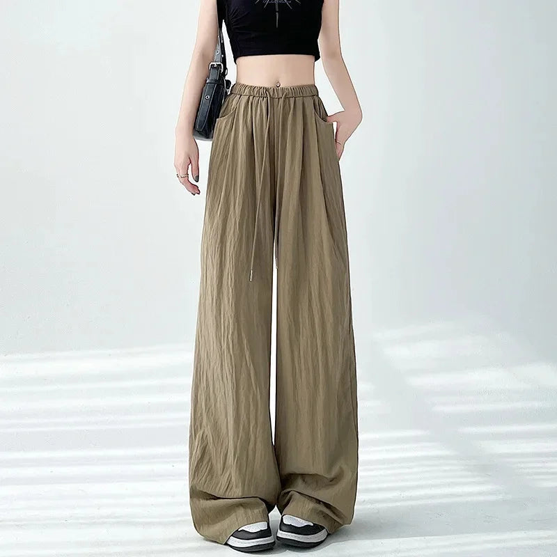 Ice Silk Wide Leg Pants Women Summer Thin Loose Casual Sun Protection Straight Leg Yamamoto Pants Lazy Dragging Pants