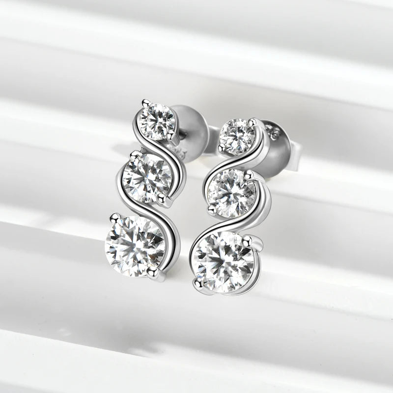 Lnngy 1.80CTTW Moissanite Twisted Earring for Women 925 Sterling Silver Infinity Stud Earrings Piercing Daily Life Jewelry Gift
