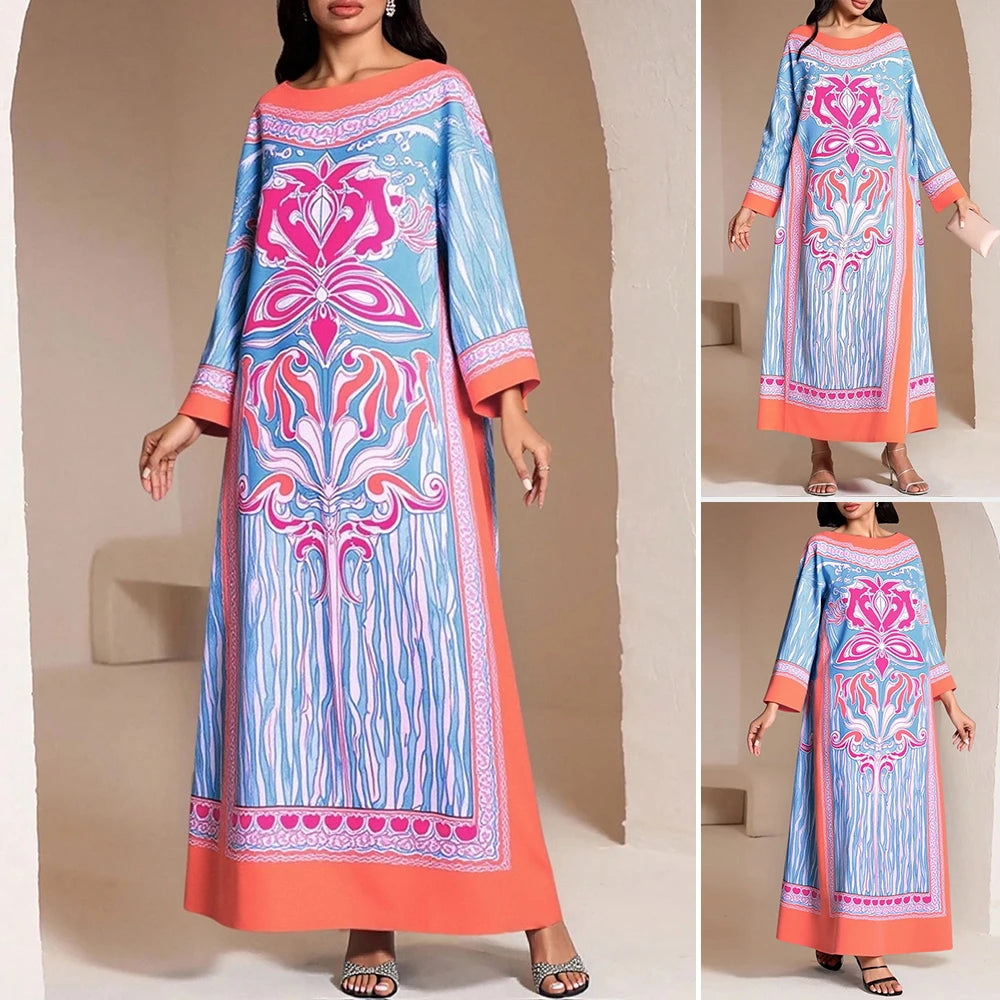 Rafiah Women's Dresses Summer Elegant Decent 2025 Long Sleeve Full Print Round-Neck
A Line Casual Long Dress