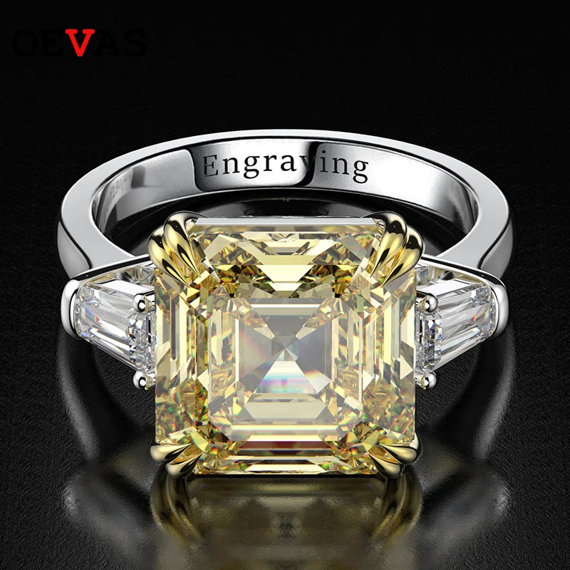 925 Sterling Silver Square Gemstone Ring – Citrine & Zircon Wedding/Engagement Design