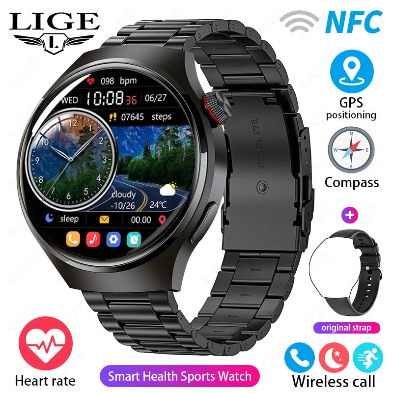 LIGE New Smart Watch Men 1.52 inch Full touch Screen Bluetooth Call Heart Rate Waterproof Men SmartWatch For GPS Sport Tracker