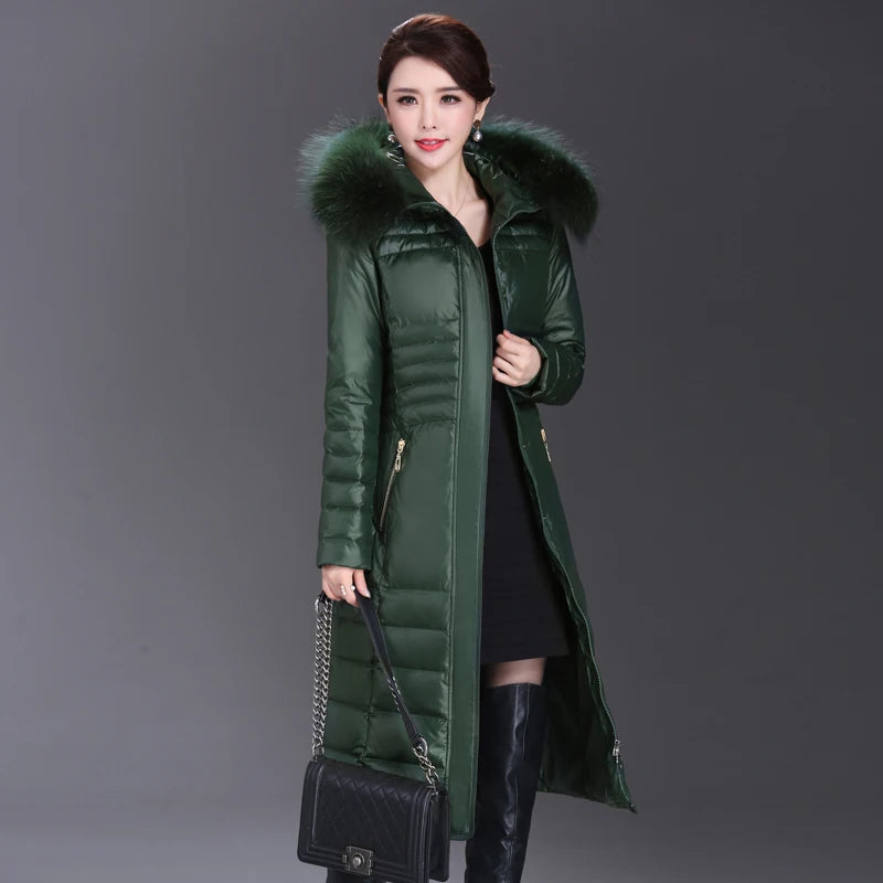 Shengyu Boya Middle-Aged and Elderly Over-The-Knee Long down Jacket Women's Jacket Thickeneded Mother's Fitted Jacket New Style