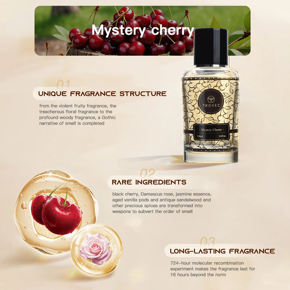 TROVEZ Mystery Cherry 100ml Perfume Long-lasting Fragrance Floral Oriental Tone Unisex Perfume Scent Gifts Body Spray Perfumes