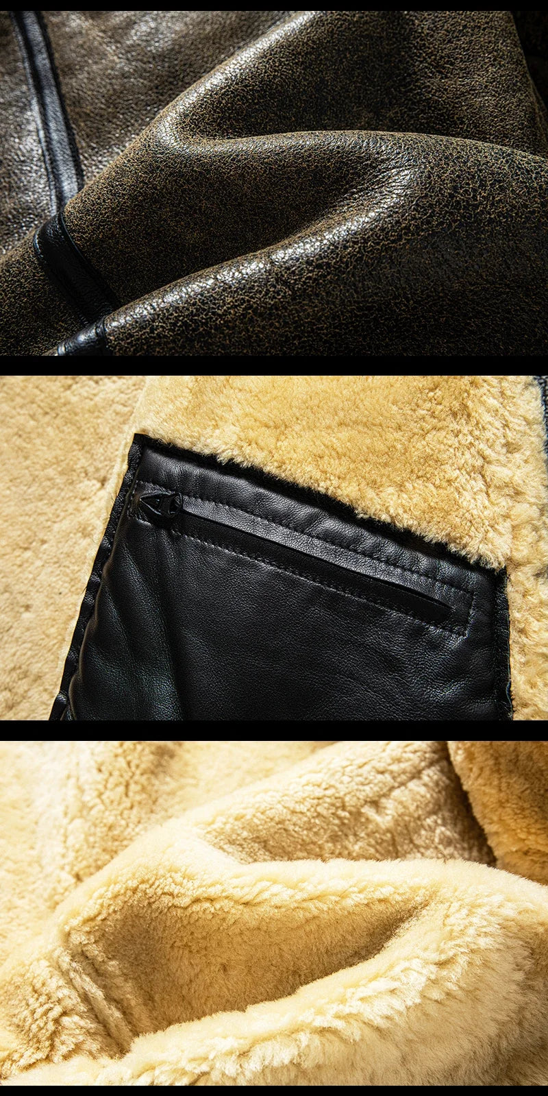 2025 Winter High Quality Genuine Leather Jacket Men's B3 Sheepskin Thick Fur Leather Coat Warm Motor Biker Jackets For Men 6XL