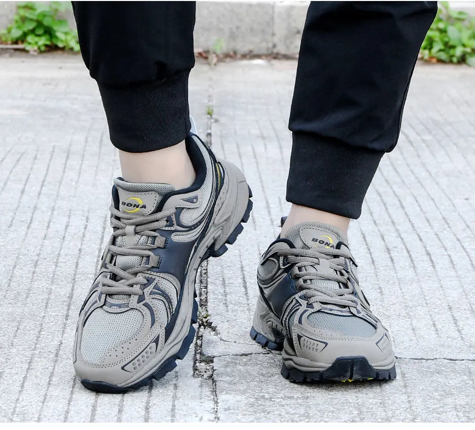 BONA New Designers Action Leather Mesh Jogging Shoes Men Breathable Running Shoes Walking Sports Sneakers Athletic Trainers