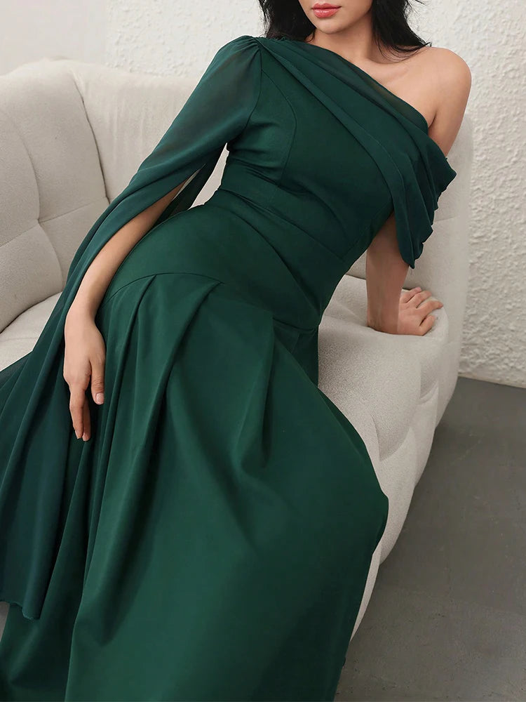 Rafiah Women's Summer Dress 2025 Elegant Asymmetrical Solid Color Long Sleeve Patchwork Mesh Dress Party Dresses