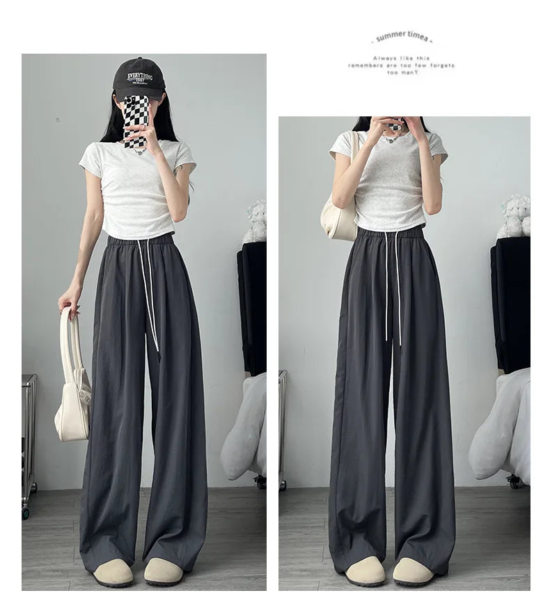 Qui Dry High Waist Wide Leg Knife Sports Pants Women's Thin New 2025 Casual Ice Silk Pants Spring Summer